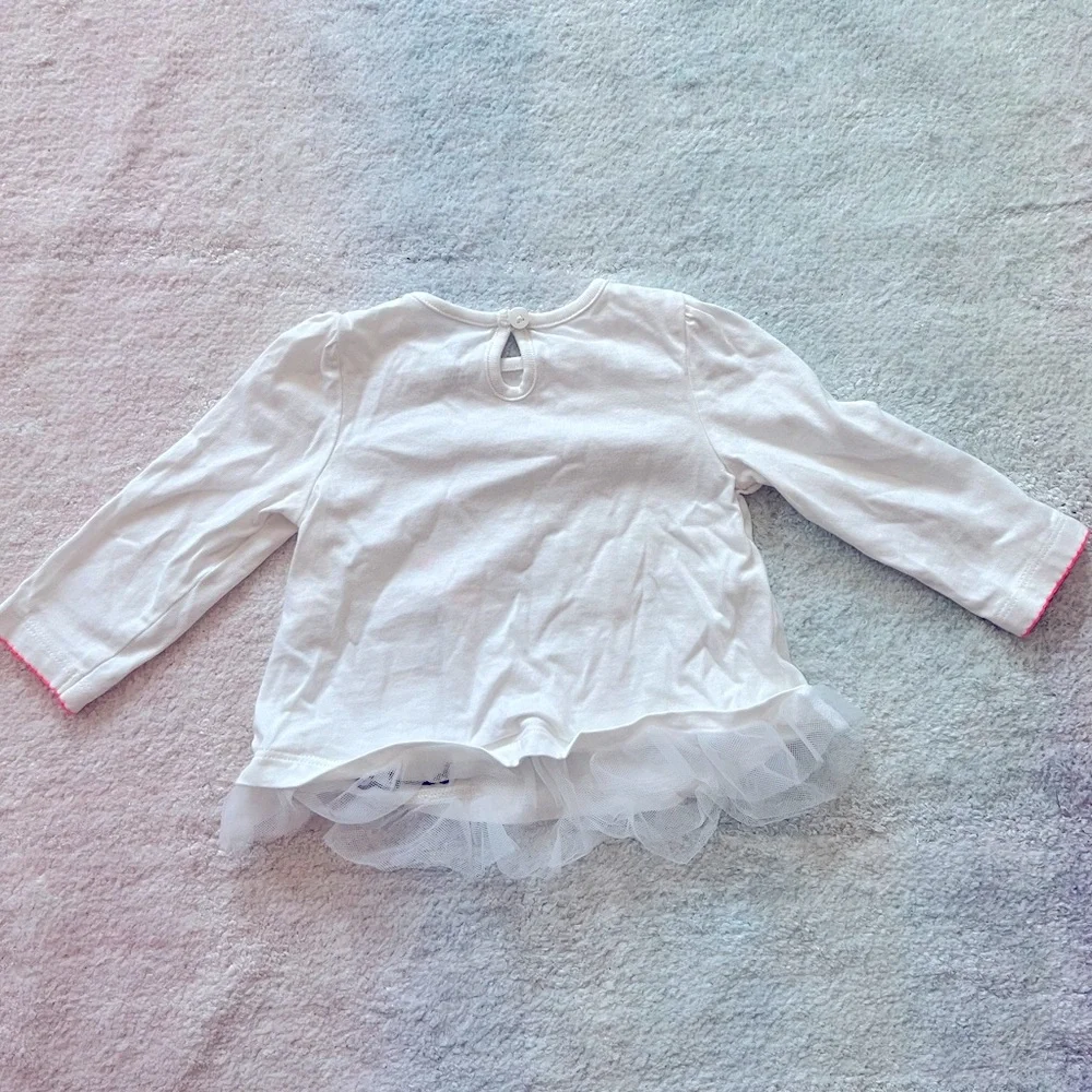 Gymboree Baby White Top with Embroidered Bunny and Tulle Hem - Size 6-12 mos